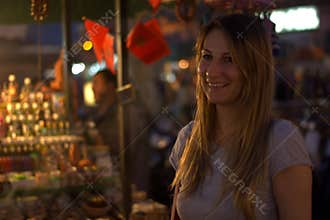 girl Happy in the oriental market