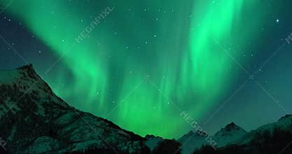 Time lapse clip of Polar Light or Northern Light Aurora Borealis in the night sky over the Lofoten