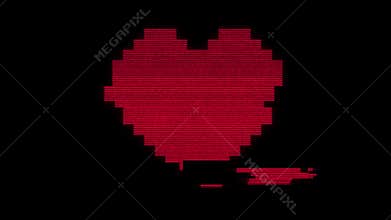 Pixel heart on digital old tv screen seamless loop glitch interference animation new dynamic holiday retro joyful