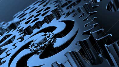 Isolated rotating blue gears