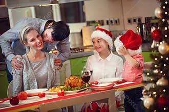 Family all together at Christmas dinner