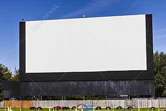 Old Time Drive-In Movie Theater with blank white screen for copy space or advertising I