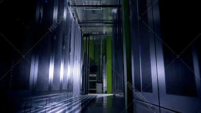 Working Data Center Full of Server Racks.