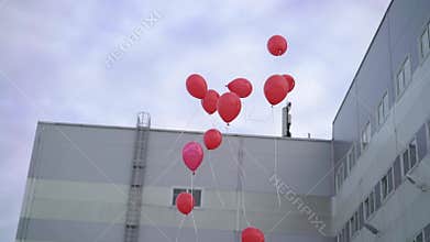 Red balloons flying