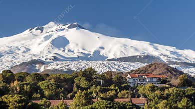 Amazing view of Volcano Etna from Nicolosi, Catania, Sicily, Italy
