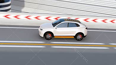 White autonomous electric SUV driving on the highway