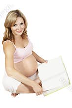 Pregnant Woman Read Book. Pregnancy Literature, Mother Open Book