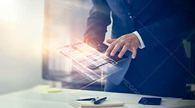 Businessman using modern interface payments