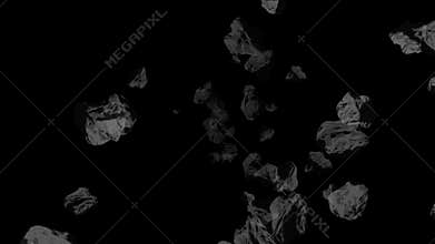 4k Meteorite mining stone tumbling space universe,coal ore debris particles.