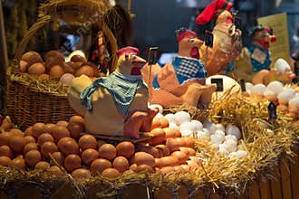 Fresh eggs for sale at farmers market. Easter