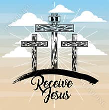 Receive jesus three cross sky light catholicism