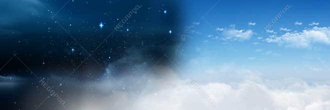 Day and night cloudy sky contrast transition