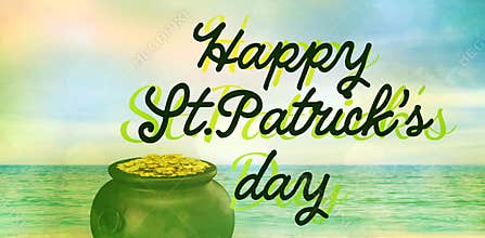 Happy St patricks day against beach scene