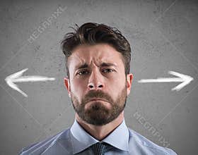 Difficult choices of a businessman. concept of confusion