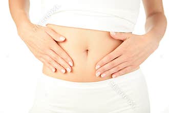Woman with hands on her stomach