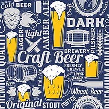 Typographic vector beer seamless pattern or background