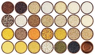 Different grains isolated on white background