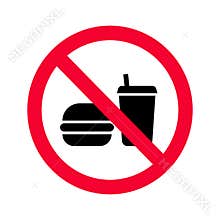 Red prohibition no food or drinks sign. No eating and drinking forbidden sing.