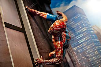 Spiderman Marvel comics in Madame Tussauds Wax museum in Amsterdam, Netherlands
