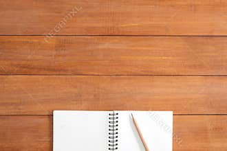 Creative flat lay photo of workspace desk. Office desk wooden table background with open mock up notebooks.