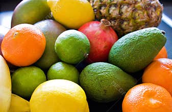 Variety of fruit on kitchen table