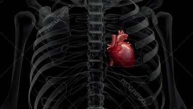 3D animation of a human x-ray chest and a beating heart