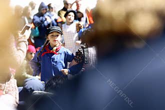Holland, Michigan, USA, May 2017: Dutch Dancing on the streets of Holland Michigan during Tulip Time.