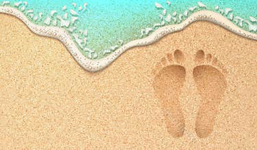Vector realistic human footprint on sea beach sand