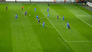 Soccer match the player earns a free kick. Football match.