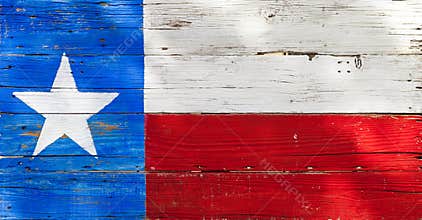 Texas flag painted on rustic weathered wooden boards