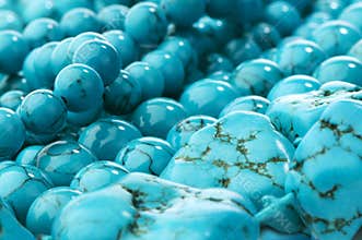 turquoise beads and stones close-up
