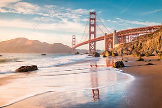 Golden Gate Bridge at sunset, San Francisco, California, USA