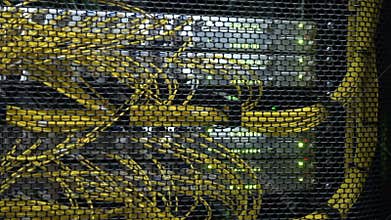 Fiber optical connector interface. Information technology computer network, telecommunication fiber optical cables connected.