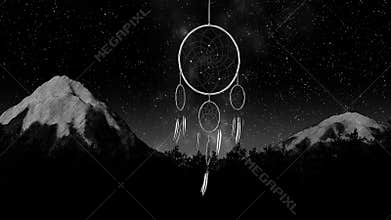 Dreamcatcher on a night sky 3d illustration render