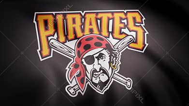 Flag of the Baseball Pittsburgh Pirates, american professional baseball team logo, seamless loop. Editorial animation