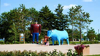 Bemidji, Minnesota - July 24, 2018: Time Lapse of Paul Bunyan and Babe the Blue Ox