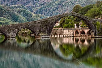 Ponte della Maddalena, Devil`s bridge, Borgo a Mozzano, Lucca, Tuscany, Italy