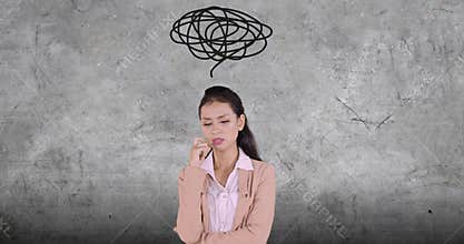 Stressful business woman with a mess symbol