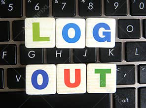 Word Log Out on keyboard background