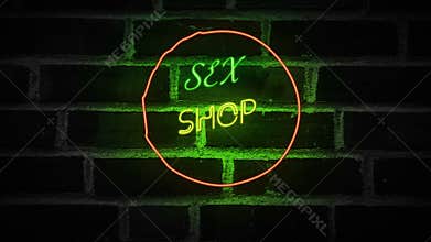 Sex neon sign advertising an adult licensed sex shop
