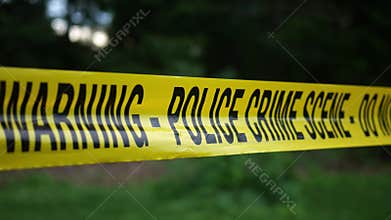 Caution tape for a police investigation near a local nature park or wooded area V2