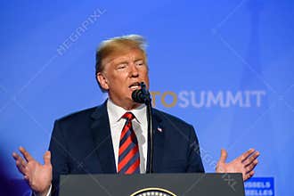 Donald Trump, President of United States of America, during press conference at NATO SUMMIT 2018