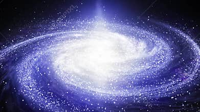 Camera zooms in on a spiral milky way galaxy filled with stars and nebulas