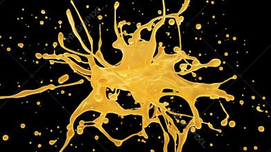 Orange or grapefruit juice explosion in slow motion. Alpha matte, depth of field