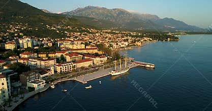 Aerial view of the evening in Porto Montenegro in Tivat
