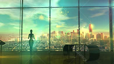 Artificial intelligence working with data, 3D render.