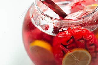 Punch prepared for Halloween party with decorative elements stylized as human organs