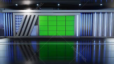 3D Virtual TV Studio News with green screen