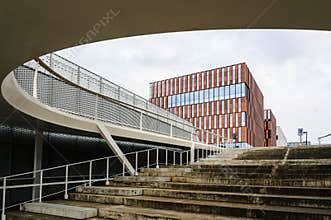 Leuven new City Hall, view from arc bridge. Belgium