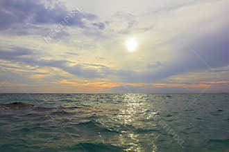 Sea ocean landscape - water waves, sun, clouds sky
